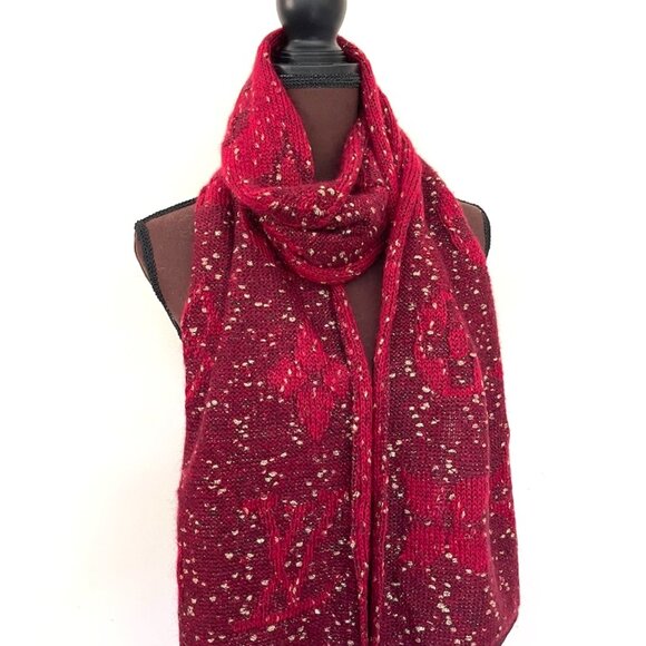 New Louis Vuitton Wool Wrap Medallion Logomania Red Burgundy Reversible Scarf - Picture 1 of 12